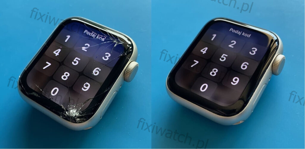 Zbita szybka Apple Watch SE 2 przed i po wymianie